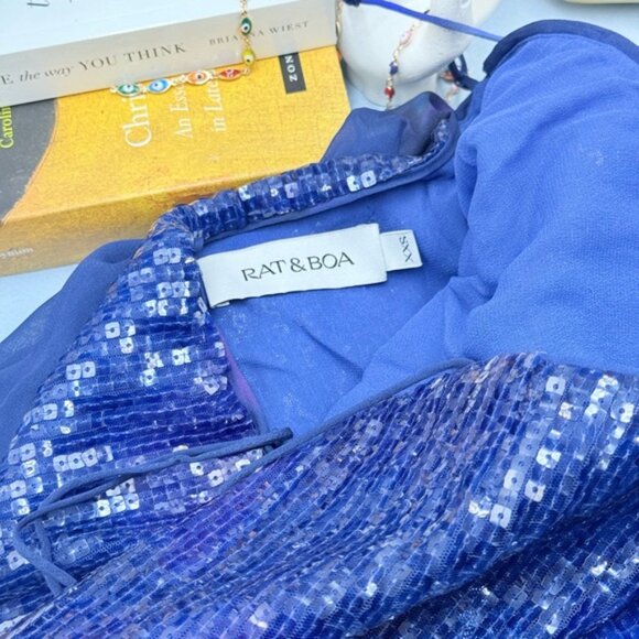 🆕 RAT & BOA 🧿 NWOT Violetta Blue Sequin & Floral Printed Maxi Dress, Sz XXS - Picture 14 of 15